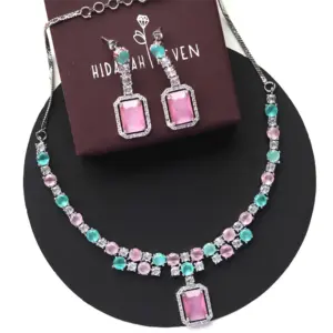 Hidayah Heven Trendy American Diamond Necklace Set with Earrings – Perfect for Gifting