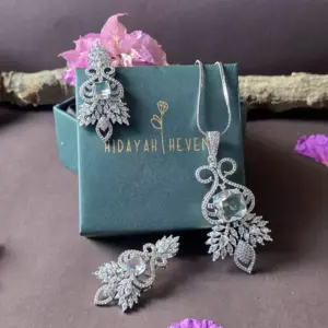 Hidayah Heven AD Silver Pendant With Emerald Gree Gemstone